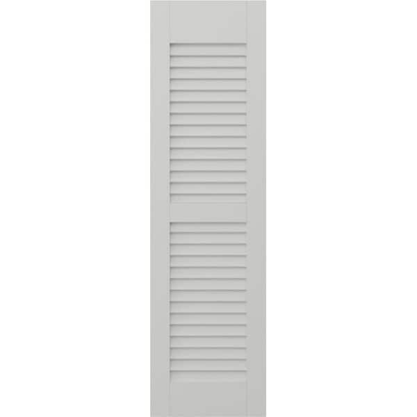 Americraft 18 in. W x 66 in. H 2-Equal Louver Exterior Real Wood Shutters Pair in Hailstorm Gray