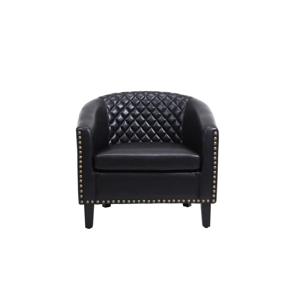HOMEFUN Black Modern PU Leather Upholstered Accent Barrel Chair with ...