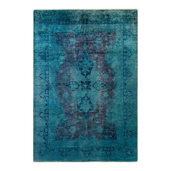 Overdyed Blue 5 ft. 11 in. x 8 ft. 8 in. Wool Indoor Area Rug
