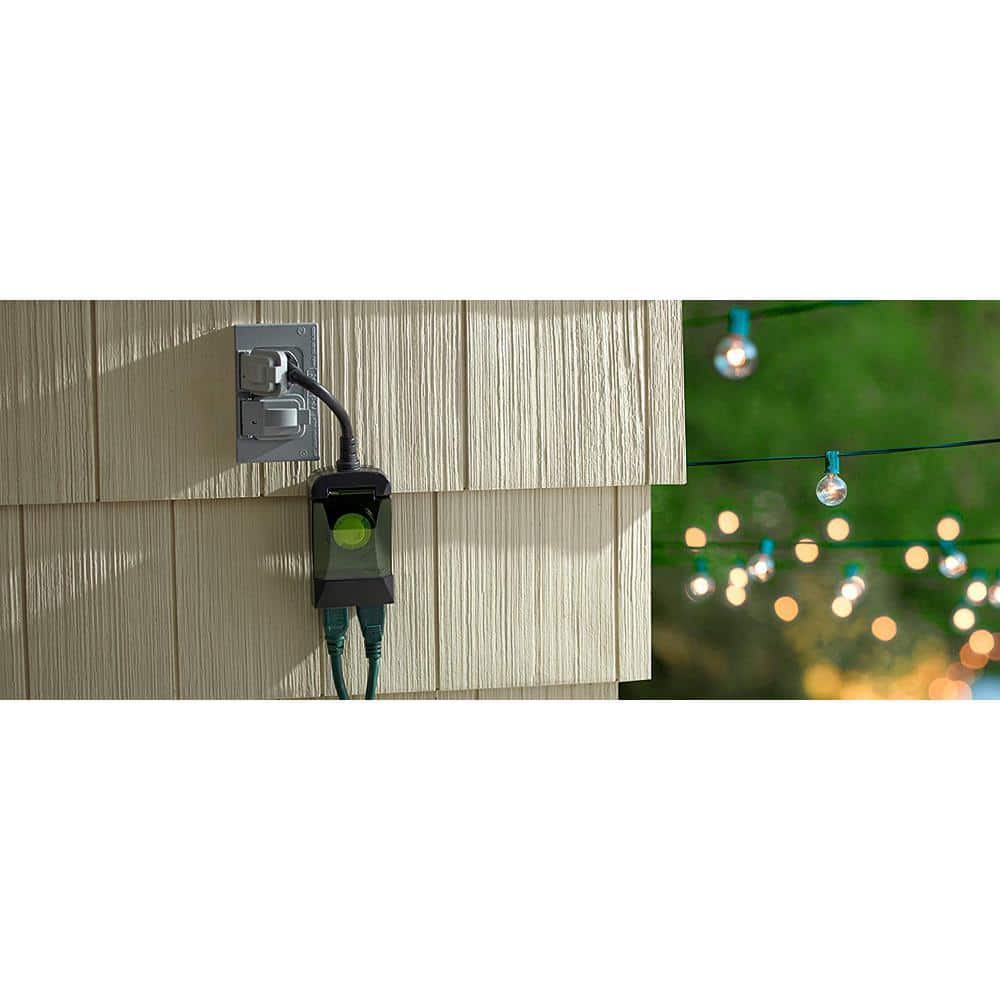 Black Outdoor Mechanical Timer with 2 Grounded Outlets