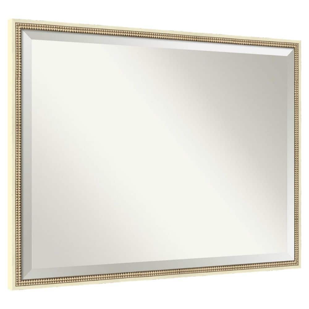 Castellan Distressed White 42 in. x 32 in. Beveled Traditional Rectangle Wood Framed Bathroom Wall Mirror price history on PriceWatchPro