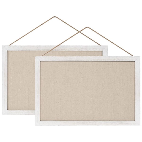 Unbranded 2-Pack Linen Series 16x11 Inch Bulletin Cork Board Display with Wood Frame Pushpins Vintage White for Wall Decor