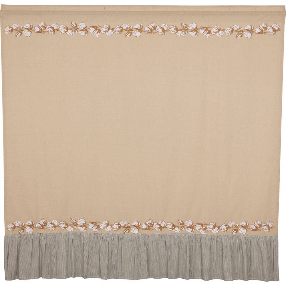 Ashmont Khaki Tan Cotton Shower Curtain with Ruffled Edge