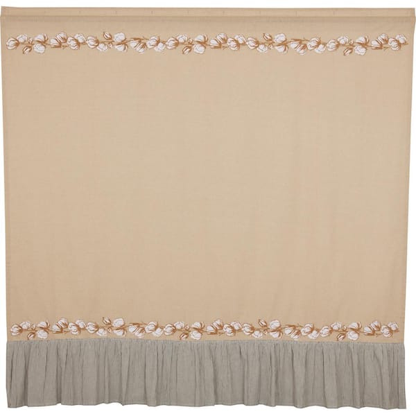 VHC BRANDS Ashmont Cotton Sprigs 72 in. Creme Khaki Golden Tan Ruffled Shower Curtain