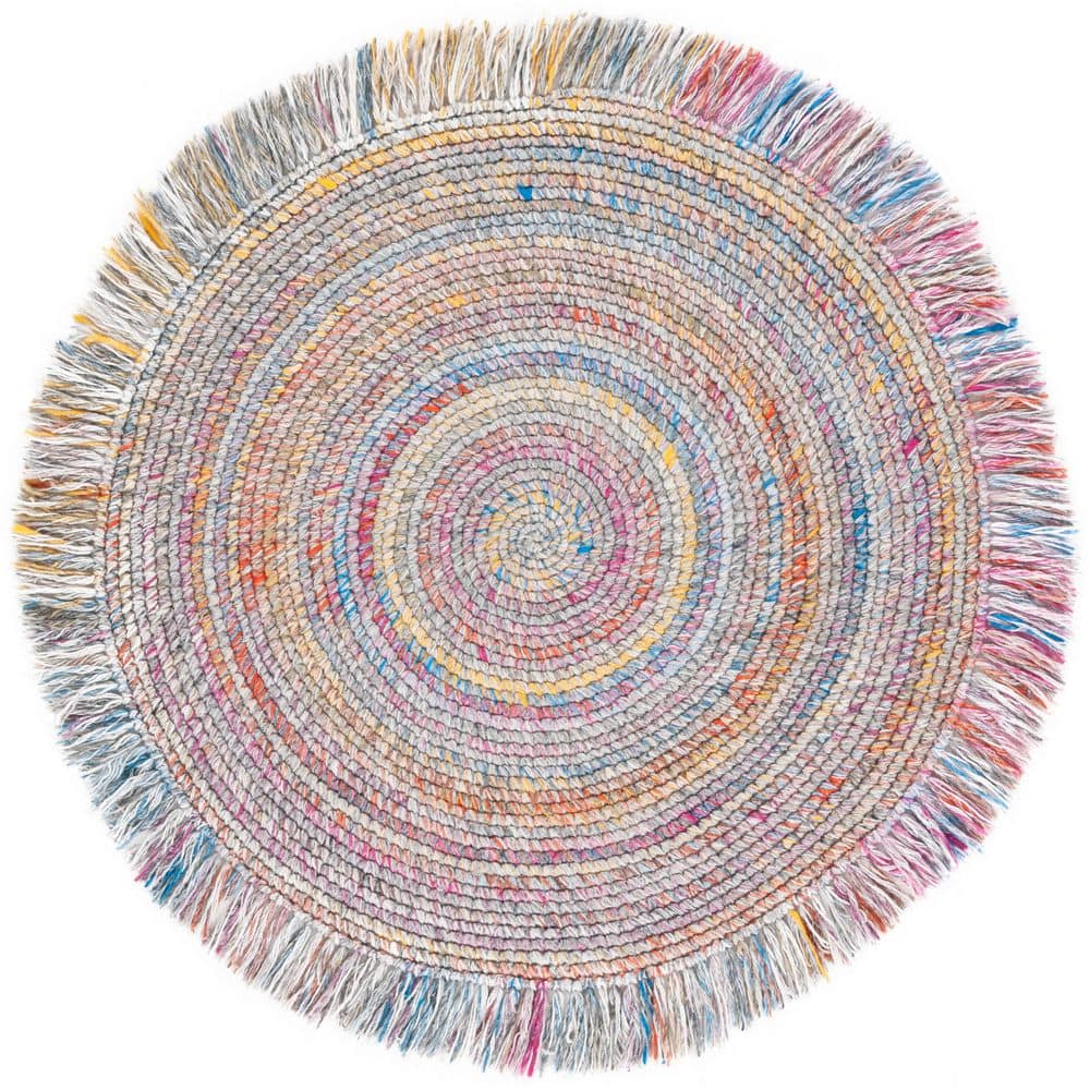 Red Fringed Rug SAFAVIEH Renewal 4 ft. x 4 ft. Red/Blue Woven Fringe Round Area Rug ...