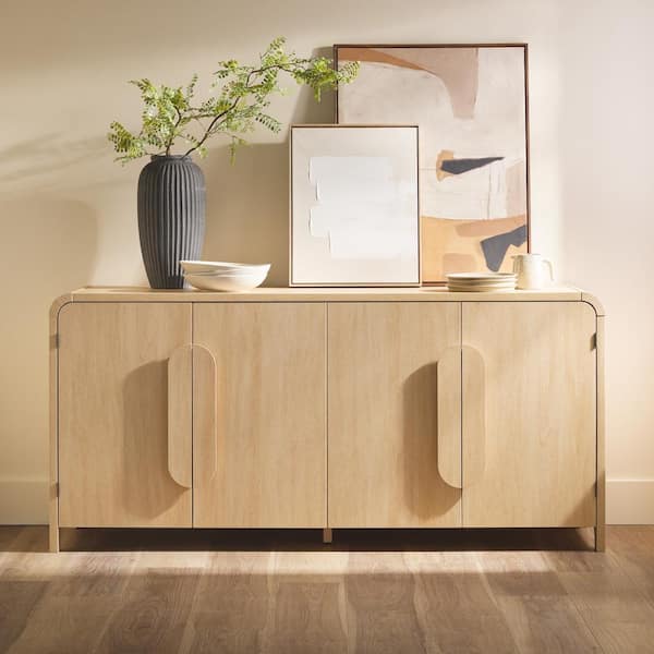 Walker Edison Furniture Company Modern Coastal Oak MDF 64 in. Sideboard with Rounded Waterfall Edges