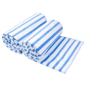 Microfiber Bath Towels Blue Stripe Towel Sets, Extra Absorbent, Fast Drying Solid Color (2-Pack)