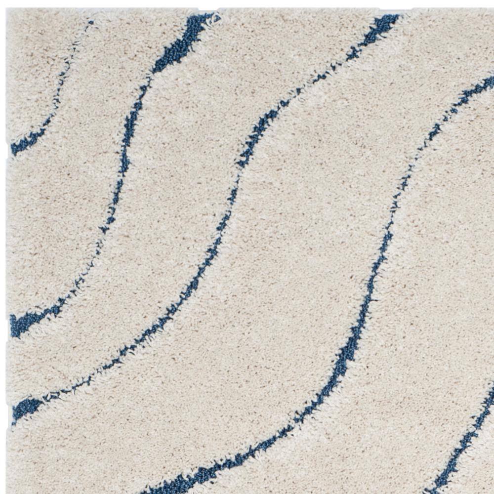 Cream and Blue Tufted Shag Area Rug, 6' x 9'