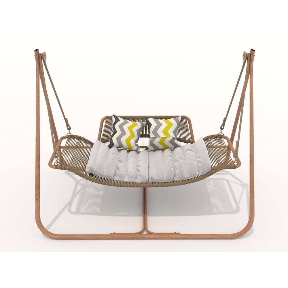 Outdoor and Indoor Wood Patio Swing, Oversized Hammock Swing Chair with Sta