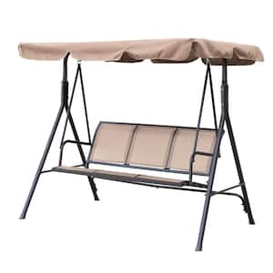 3-Person Outdoor Patio Swing with Adjustable Canopy in Beige