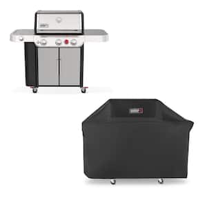 Genesis S-335 3-Burner Liquid Propane Gas Grill in Stainless Steel with Grill Cover