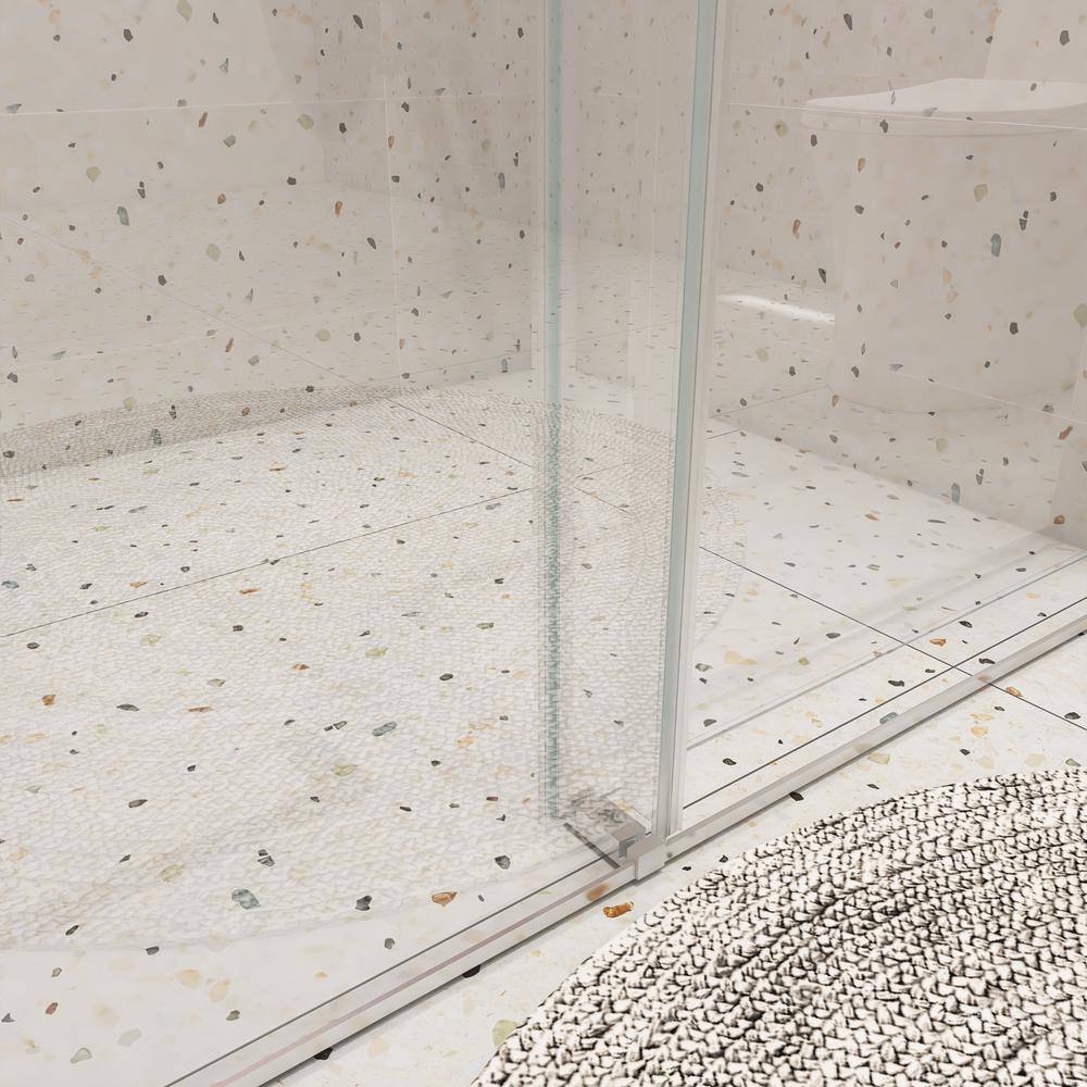 60" Chrome Frameless Double Sliding Shower Door with Clear Glass
