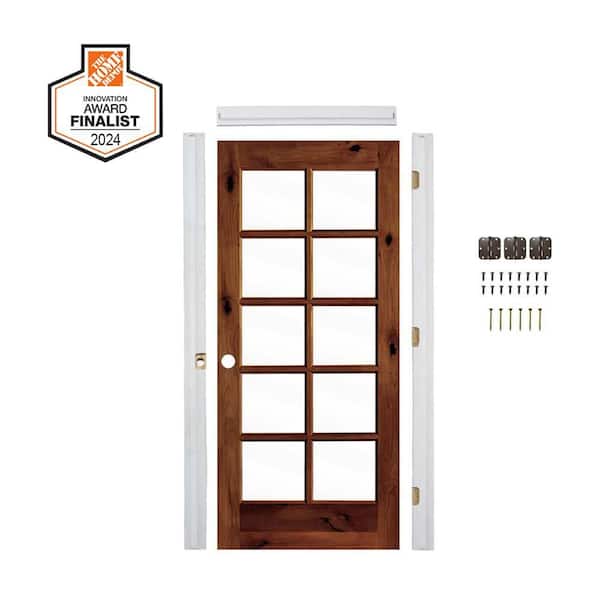 DIY RTA Kit 36in.x80in. RH 10-Lite Clear Glass Red Chestnut Stain Alder Wood Single Ready To Assemble Interior Door