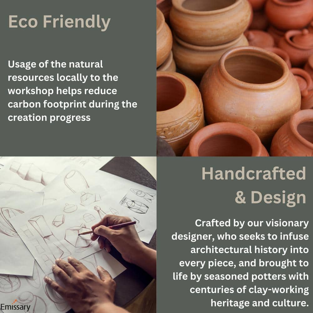 Handcrafted White Ceramic Clay Pot Planter, 23" H x 17" W