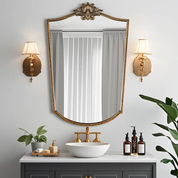 24 in. W x 36 in. H Novelty/Specialty Framed Wall Bathroom Vanity Mirror in Antique Gold Carved Finshed