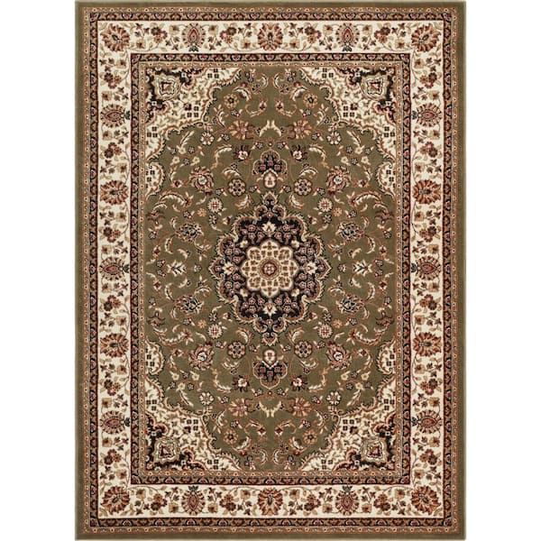Well Woven Barclay Medallion Kashan Green 5 ft. x 7 ft. Traditional Area Rug