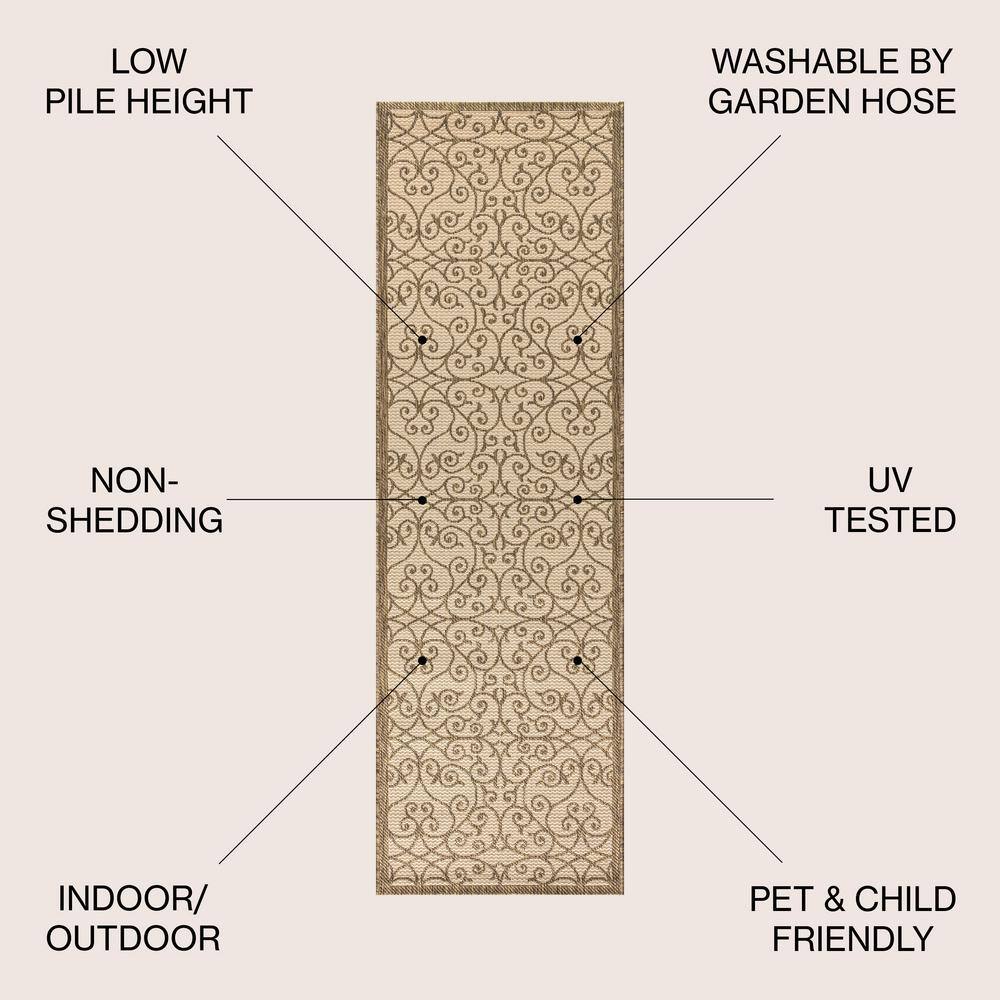 Madrid Beige and Brown Geometric Indoor/Outdoor Runner Rug