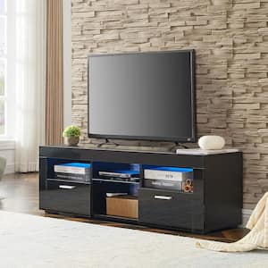 Black Morden TV Stand Fits TV's up to 55 in. with LED Lights, High Glossy Front TV Cabinet for Living Room