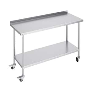 24 x 60 x 40 In. Stainless Steel Commercial Kitchen Prep Table with Casters Metal Work Table with Adjustable Height