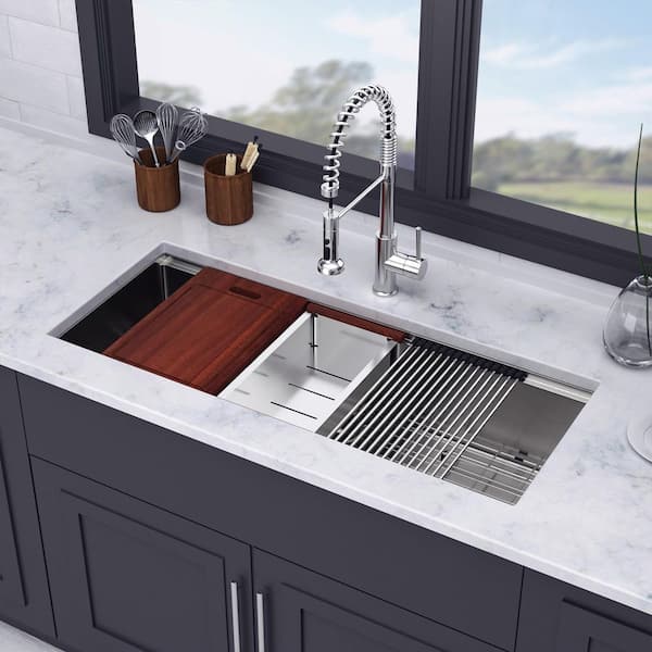 45 in. L x 19 in. W Undermount Single Bowl 16-Gauge Stainless Steel Kitchen Sink in Brushed Nickel