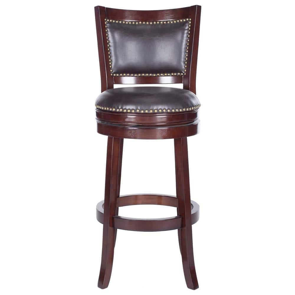Sierra Brown Swivel Bar Stool with Leather Seat and Wood Frame