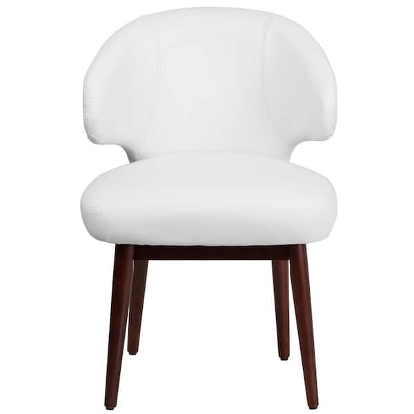 Flash Furniture Comfort Back Series White Leather Reception-Lounge-Office Chair with Walnut Legs