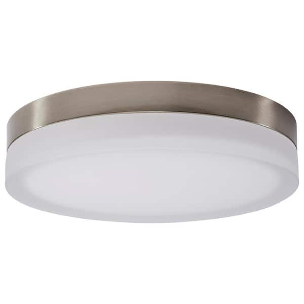 SATCO Pi 14 in. Brushed Nickel Transitional Flush Mount with Etched Frosted Glass Shade and Integrated LED