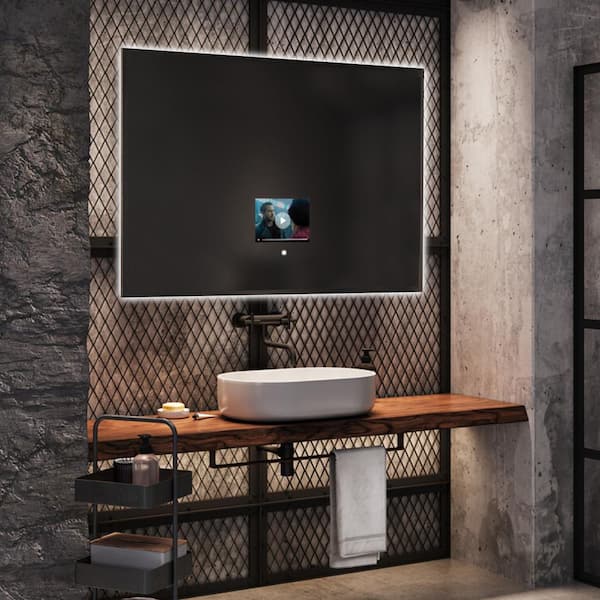 47 in. H x 31.5 in. W Rectangular Frameless LED Smart Wall Mount Bathroom Vanity Mirror with Bluetooth Wi-Fi
