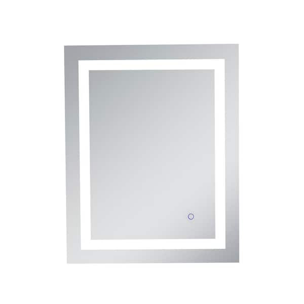 Unbranded Timeless 24 in. W x 30 in. H Framed Rectangular LED Light Bathroom Vanity Mirror in Silver