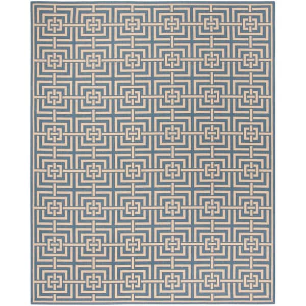 SAFAVIEH Beach House Blue/Cream 9 ft. x 12 ft. Geometric Indoor/Outdoor Patio  Area Rug