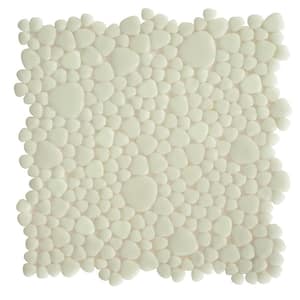 Glass Tile Love White Hot 12" x 12" White Pebble Mosaic Glossy Glass Wall Floor Pool Tile (10.76 sq. ft./13-Sheet case)
