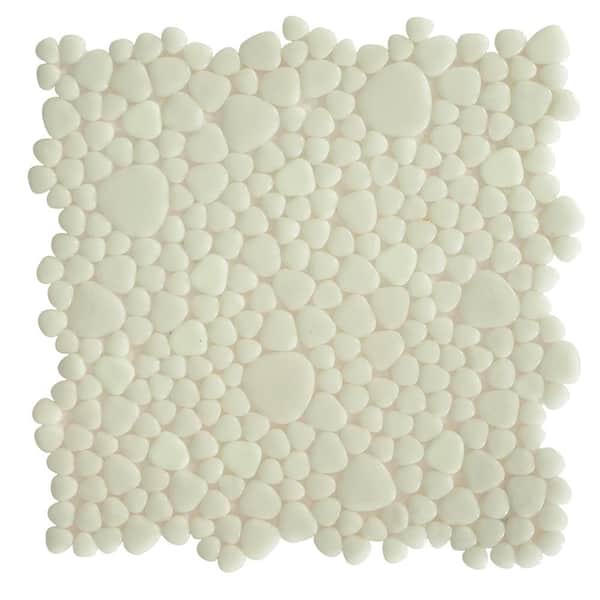 The Tile Doctor Glass Tile Love White Hot 12" x 12" White Pebble Mosaic Glossy Glass Wall Floor Pool Tile (10.76 sq. ft./13-Sheet case)