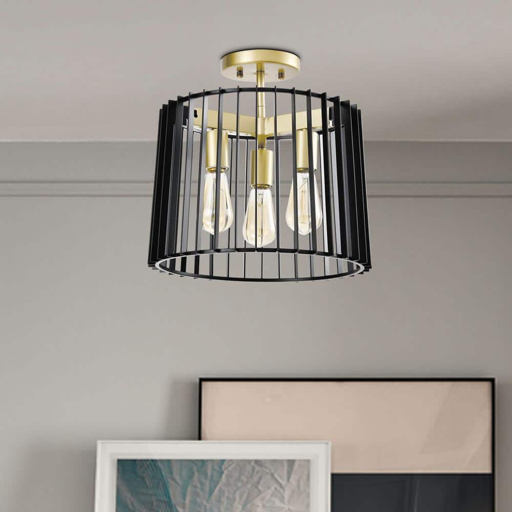 Madison 14.45 in. 3-Light Black/Gold Lantern Drum Semi Flush Mount price history on PriceWatchPro