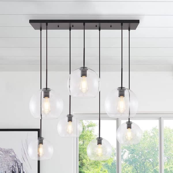 HUOKU REVERSO 7-Light Metal Black Waterfall Cluster Modern