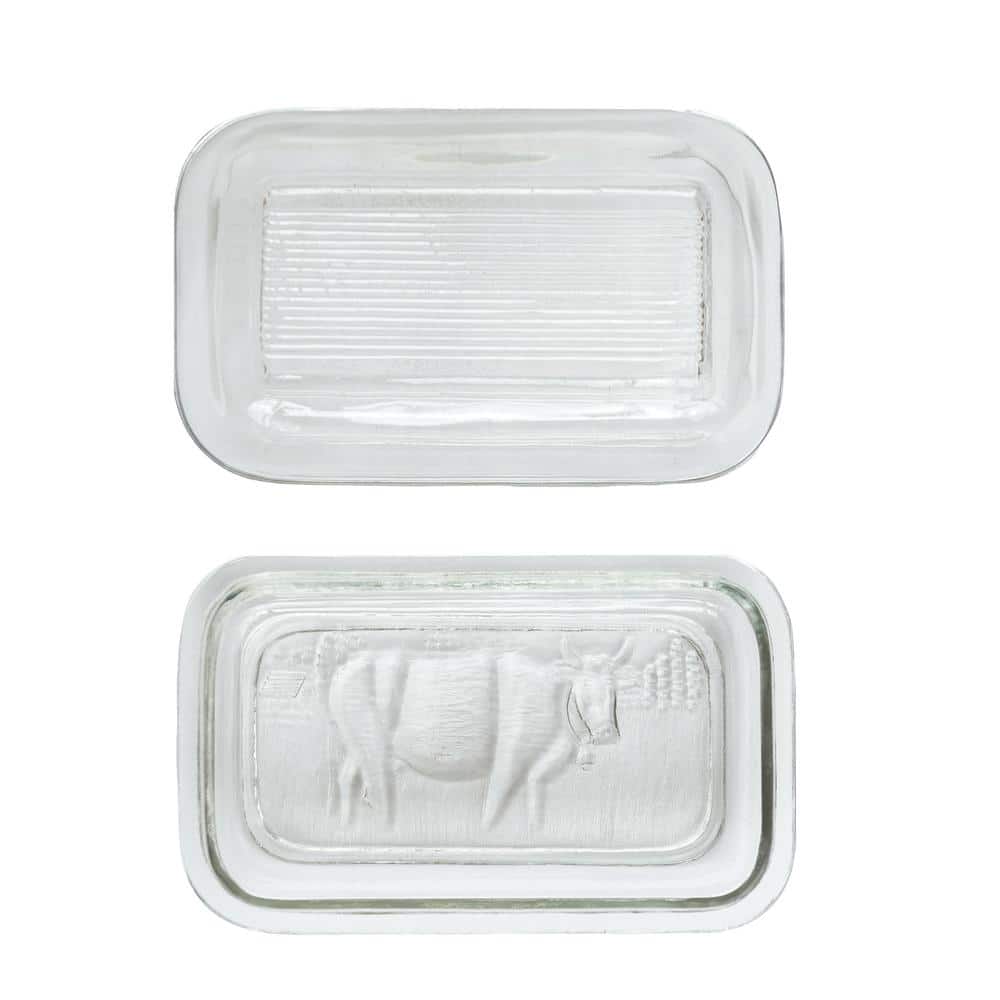 Vintage Clear Embossed Glass Rectangular Butter Dish