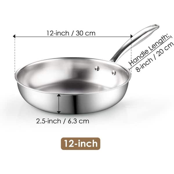 Cook N Home 12 in. Tri-Ply All Clad 18/10 Stainless Steel Skillet