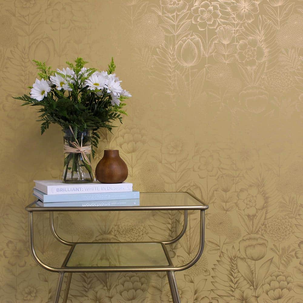 Metallic Marigold Floral Self-Adhesive Removable Wallpaper