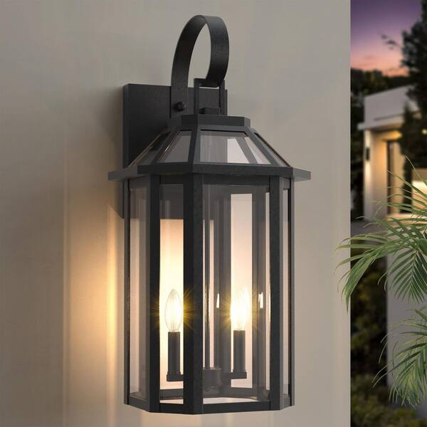 Decorators 27 in. 2-Light Black Farmhouse Hardwired Dimmable Outdoor Wall Lantern Sconce