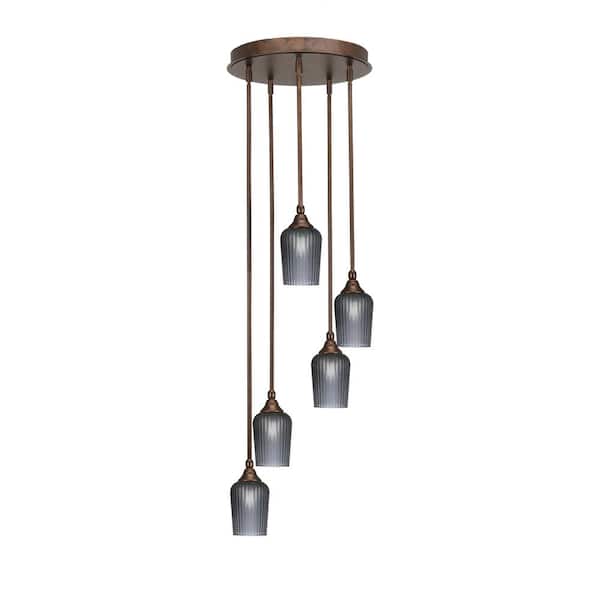 Unbranded Villa 5 Light Bronze Pendant, Cluster Pendant Light with 5 in. Smoke Textured Glass Shades, No Bulbs Included