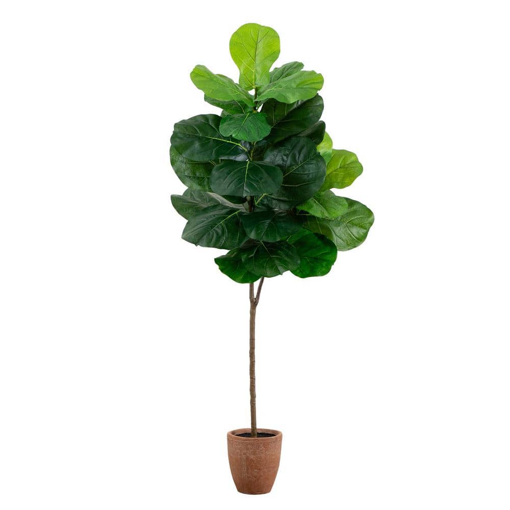 Nearly Natural 6ft. Artificial Giant Leaf Fiddle Leaf Fig Tree in Decorative Planter with Real