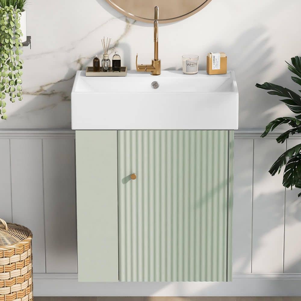 21.6 in. Single Sink Floating Green Bath Vanity with White Ceramic Top price history on PriceWatchPro