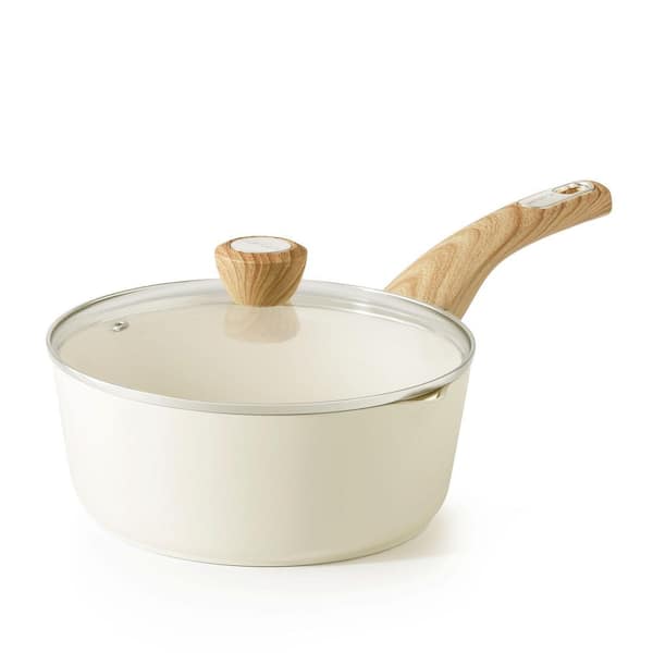 3 qt. Ceramic Nonstick Sauce Pan with Lid, Large Cooking Pot with Double Spout, Induction Cookware
