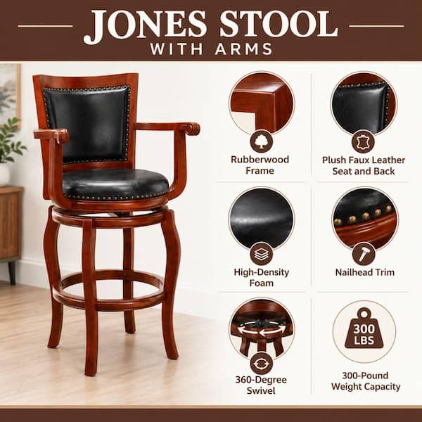 Boraam Jones 45 in. High Back Wood 29 in Barstool in Cherry 52129