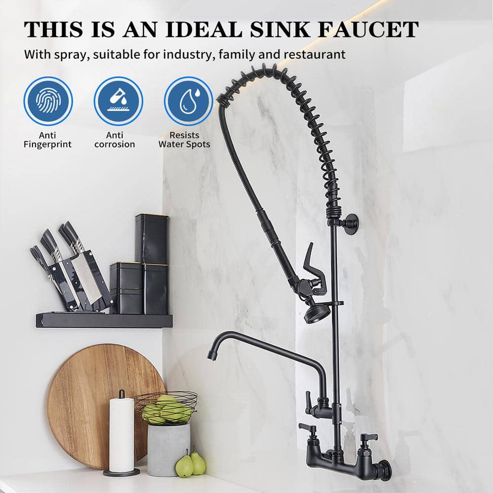 Matte Black Wall-Mount Pull-Down Commercial Kitchen Faucet