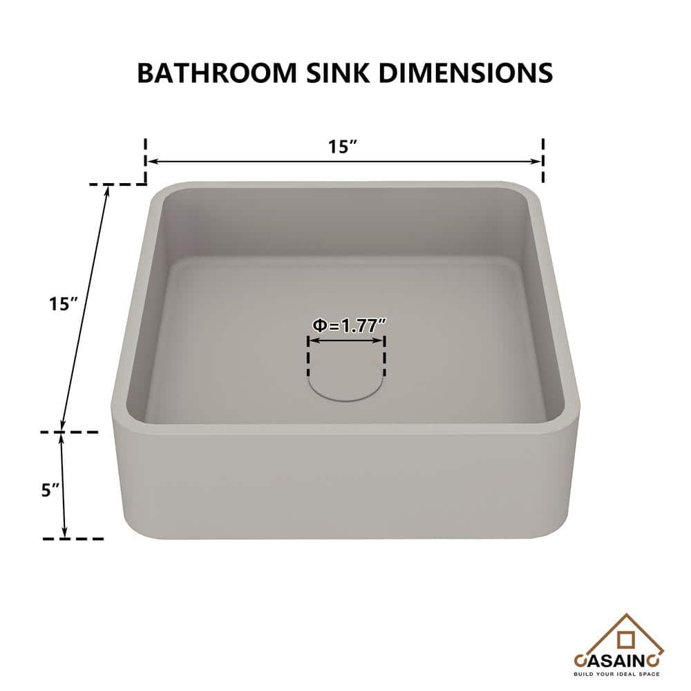 Cold Concrete Gray Ceramic Square Above-Counter Bathroom Sink