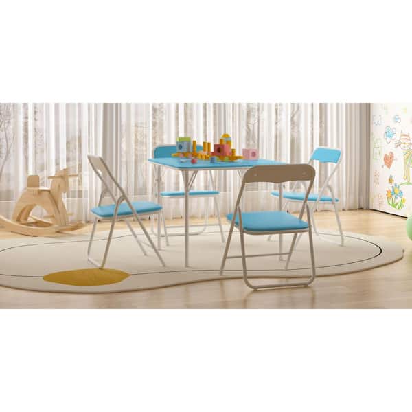 VECELO Kids Folding Table and Chair Set, 5-Piece Padded Activity