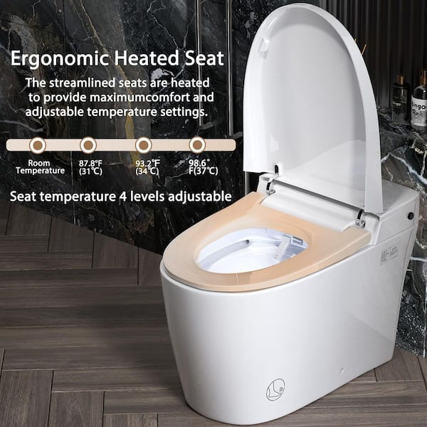 Smart Tankless Elongated Toilet Bidet Toilet 1.1/1. 6GPF in White with with Warm Air Dryer Heated Seat LED Night Light
