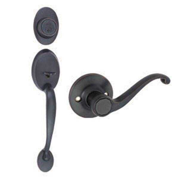Design House Coventry Oil-Rubbed Bronze Door Handleset with Single Cylinder Deadbolt, Scroll Lever Interior and Universal 6-Way Latch