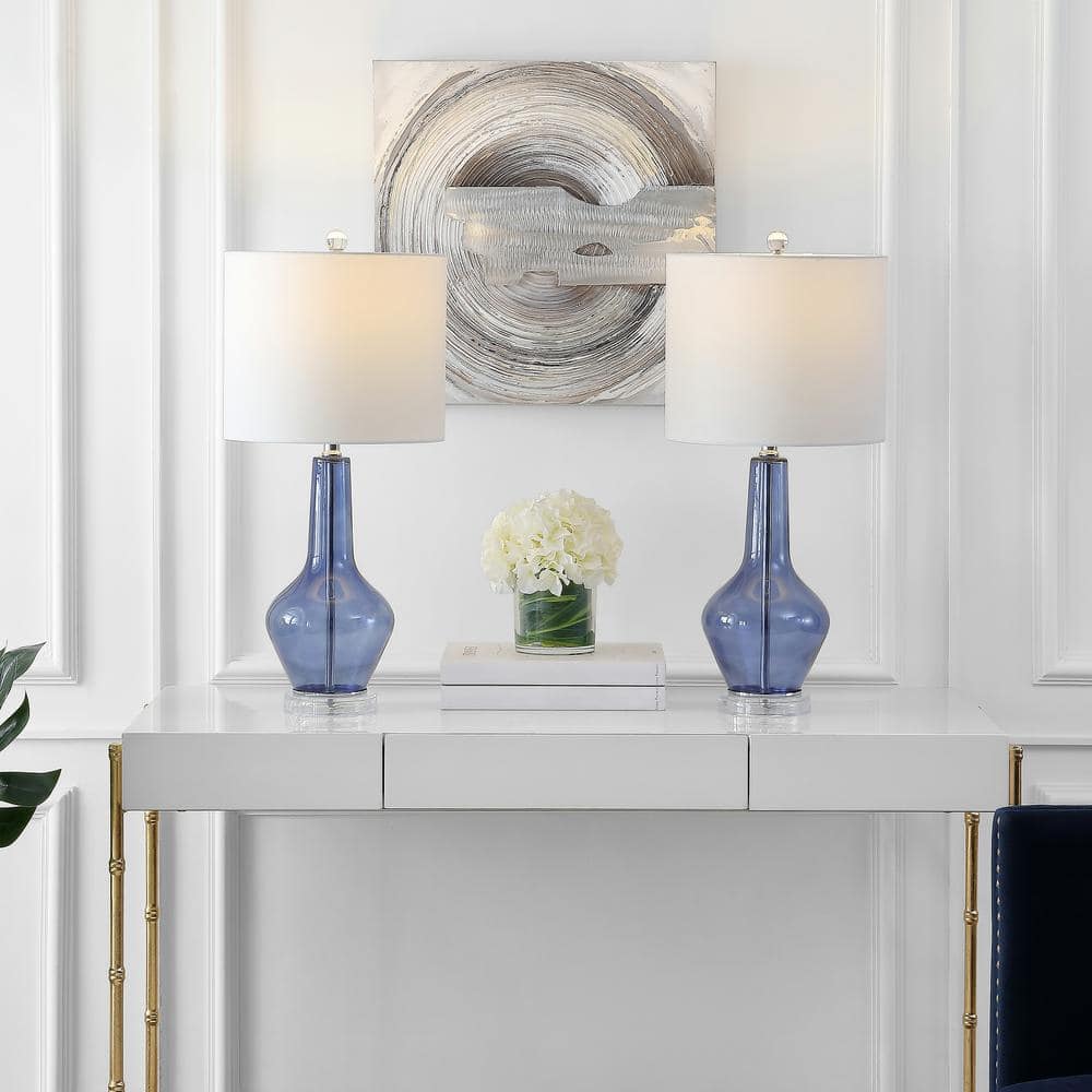 Velor Blue Glass 24-inch Table Lamp Set with White Shade