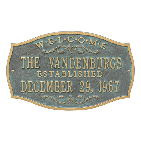 Brookfield Welcome Rectangular Standard Wall 2-Line Anniversary Personalized Plaque in Bronze/Verdi